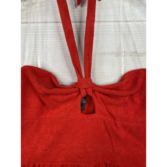 Wild Fable Shortall Womens L Red Terry Cloth Short Romper Halter Beach NWT! - Picture 3 of 11